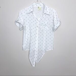 Japna Black/White Polka Dot Front Tie Camp Shirt S